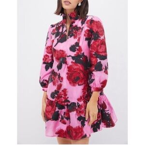 Tuckernuck Cerise Blossom Jacquard Palmerston Floral Dress Pink Red Large NWT
